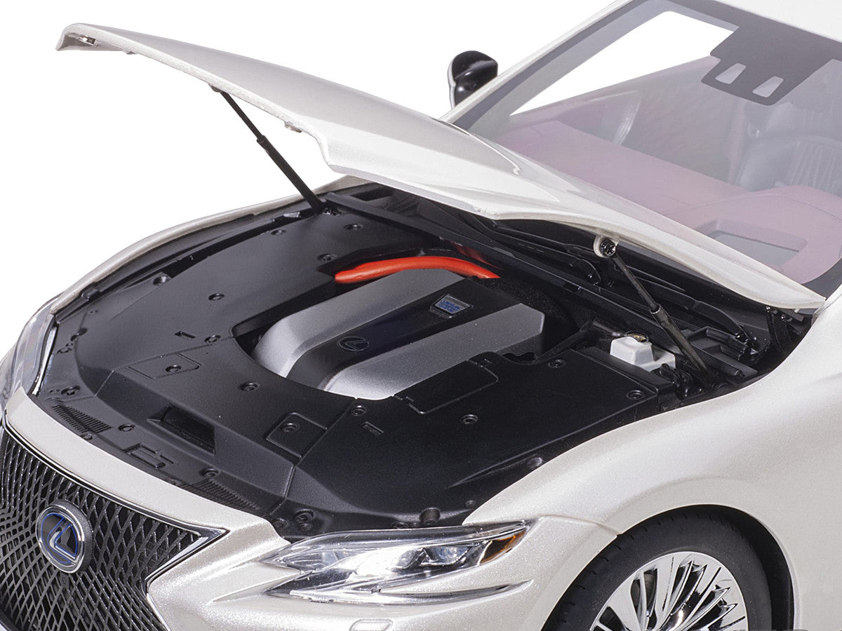Lexus LS500h Sonic White Metallic with Crimson and Black Interior 1/18 Model Car by Autoart by Autoart