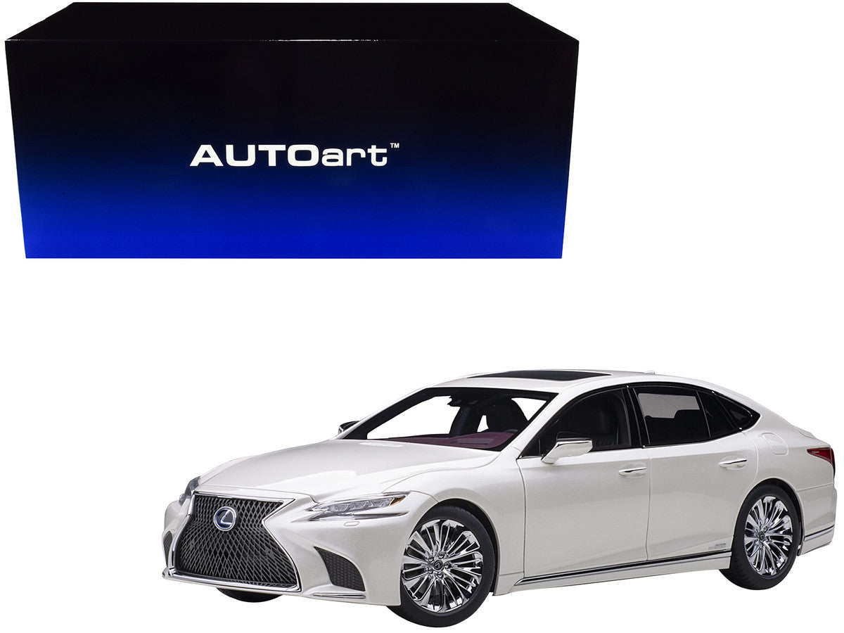 Lexus LS500h Sonic White Metallic with Crimson and Black Interior 1/18 Model Car by Autoart by Autoart