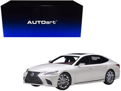 Lexus LS500h Sonic White Metallic with Crimson and Black Interior 1/18 Model Car by Autoart by Autoart
