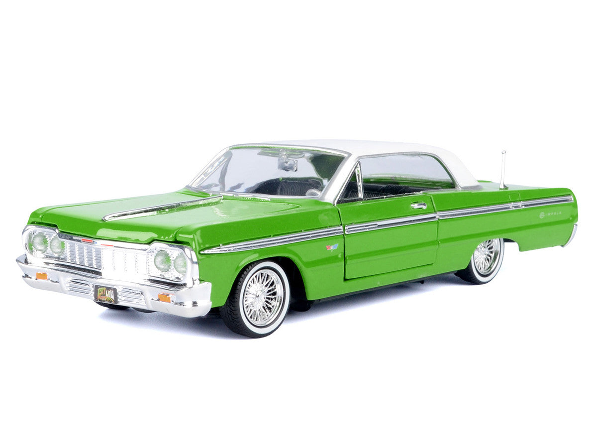 1964 Chevrolet Impala Lowrider Hard Top Green with White Top "Get Low" Series 1/24 Diecast Model Car by Motormax by Motormax
