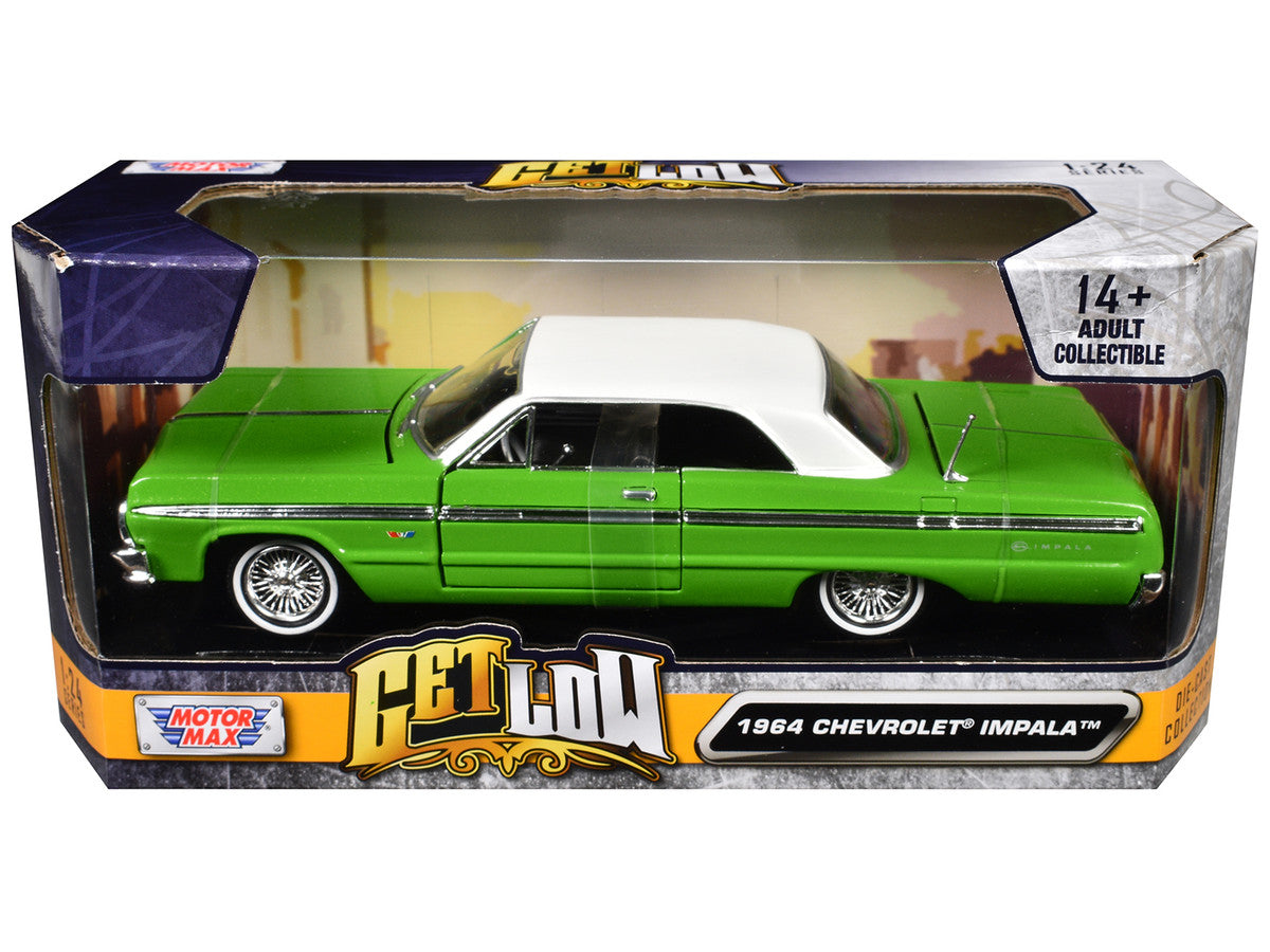 1964 Chevrolet Impala Lowrider Hard Top Green with White Top "Get Low" Series 1/24 Diecast Model Car by Motormax by Motormax