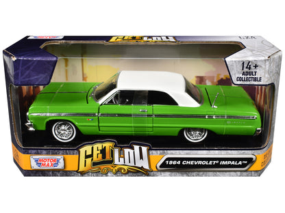 1964 Chevrolet Impala Lowrider Hard Top Green with White Top "Get Low" Series 1/24 Diecast Model Car by Motormax by Motormax