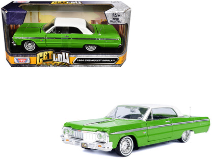 1964 Chevrolet Impala Lowrider Hard Top Green with White Top "Get Low" Series 1/24 Diecast Model Car by Motormax by Motormax