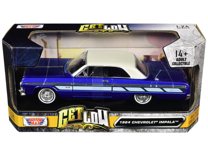 1964 Chevrolet Impala Lowrider Hard Top Candy Blue Metallic with Cream Top "Get Low" Series 1/24 Diecast Model Car by Motormax by Motormax