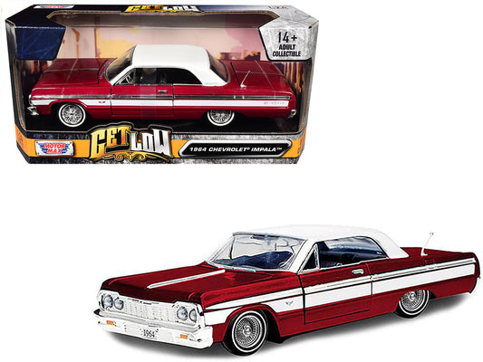 1964 Chevrolet Impala Lowrider Hard Top Candy Red Metallic with White Top "Get Low" Series 1/24 Diecast Model Car by Motormax by Motormax