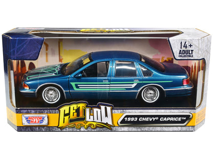 1993 Chevrolet Caprice Lowrider Blue Metallic with Graphics "Get Low" Series 1/24 Diecast Model Car by Motormax by Motormax