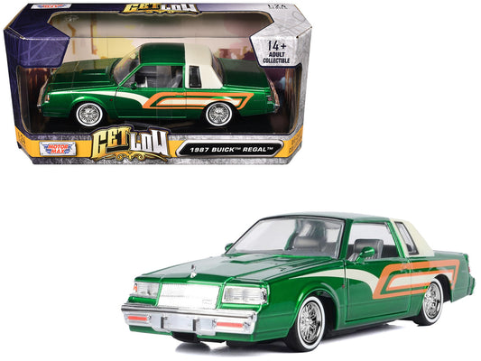 1987 Buick Regal 3.8 SFI Turbo Green Metallic and Cream with Graphics "Get Low" Series 1/24 Diecast Model Car by Motormax by Motormax