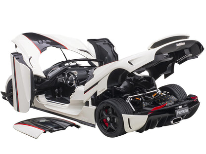 Koenigsegg Regera White with Black Carbon and Red Stripes 1/18 Model Car by Autoart by Autoart