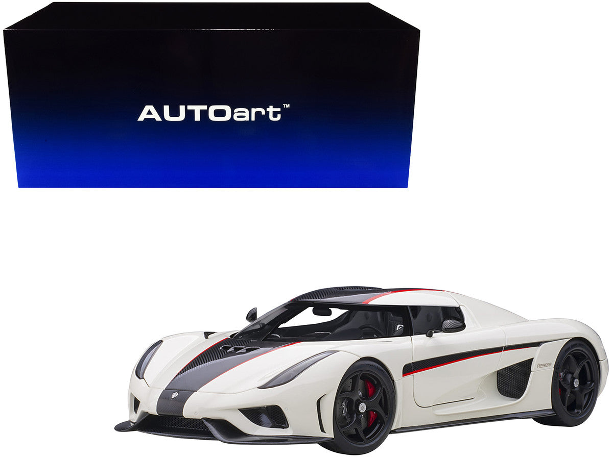 Koenigsegg Regera White with Black Carbon and Red Stripes 1/18 Model Car by Autoart by Autoart