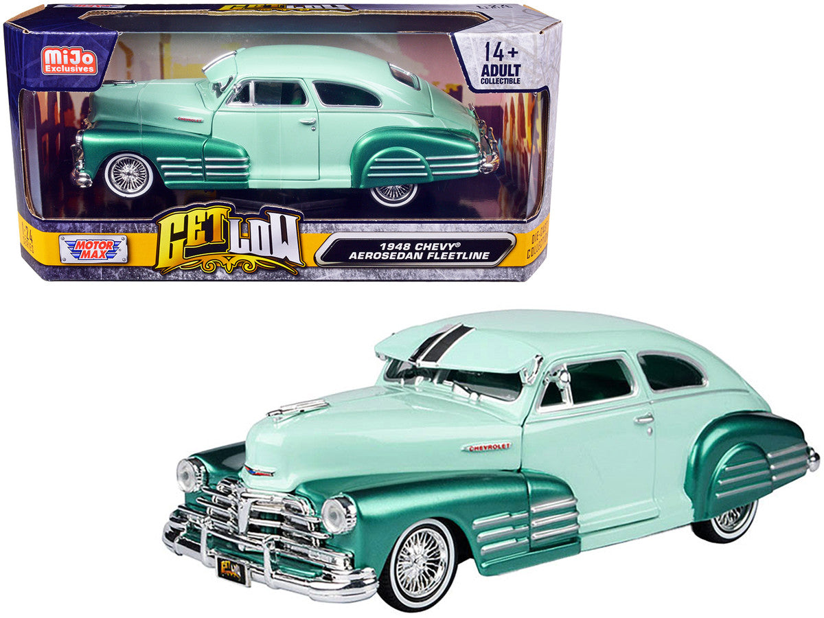 1948 Chevrolet Aerosedan Fleetside Lowrider Pastel Green and Green Metallic Two-Tone "Get Low" Series 1/24 Diecast Model Car by Motormax by Motormax