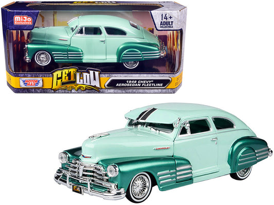 1948 Chevrolet Aerosedan Fleetside Lowrider Pastel Green and Green Metallic Two-Tone "Get Low" Series 1/24 Diecast Model Car by Motormax by Motormax