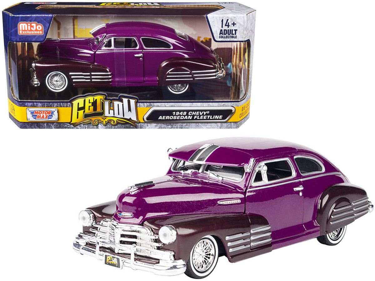 1948 Chevrolet Aerosedan Fleetside Lowrider Purple Metallic and Dark Purple Metallic Two-Tone "Get Low" Series 1/24 Diecast Model Car by Motormax by Motormax