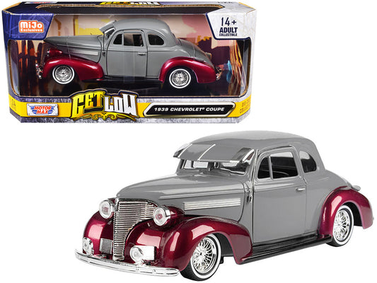 1939 Chevrolet Coupe Lowrider Gray and Red Metallic "Get Low" Series 1/24 Diecast Model Car by Motormax by Motormax