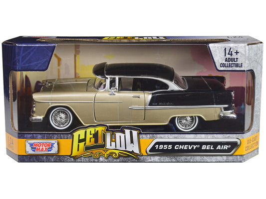 1955 Chevrolet Bel Air Lowrider Hard Top Beige Metallic and Black "Get Low" Series 1/24 Diecast Car Model by Motormax by Motormax