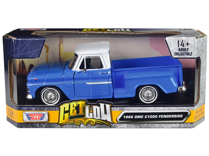 1966 GMC C1000 Fenderside Pickup Truck Lowrider Blue with White Top "Get Low" Series 1/24 Diecast Model Car by Motormax by Motormax