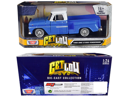 1966 GMC C1000 Fenderside Pickup Truck Lowrider Blue with White Top "Get Low" Series 1/24 Diecast Model Car by Motormax by Motormax