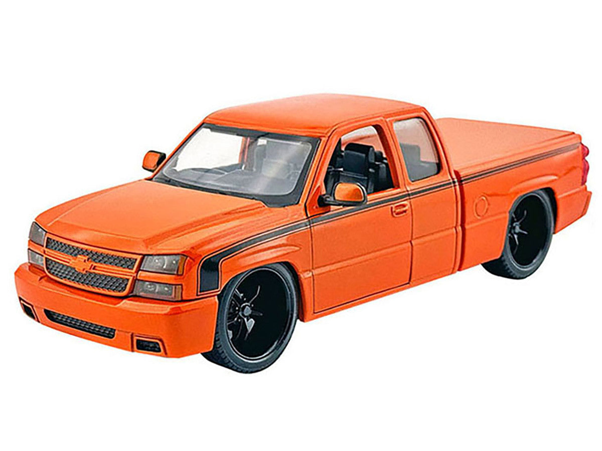 2006 Chevrolet Silverado Custom Pickup Truck Orange Metallic with Black Stripes "Die-Cast Collection" Series 1/25 Diecast Model Car by Motormax by Motormax