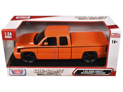 2006 Chevrolet Silverado Custom Pickup Truck Orange Metallic with Black Stripes "Die-Cast Collection" Series 1/25 Diecast Model Car by Motormax by Motormax