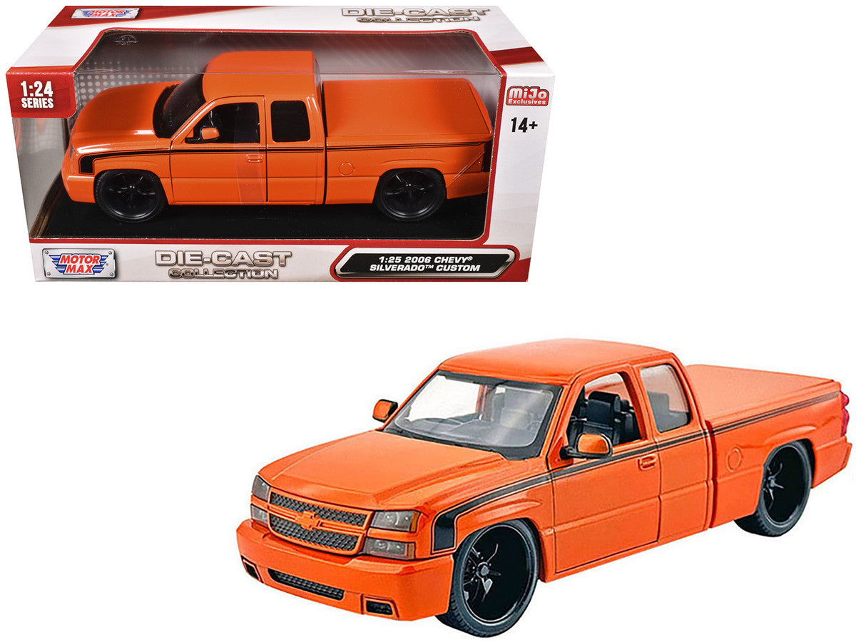 2006 Chevrolet Silverado Custom Pickup Truck Orange Metallic with Black Stripes "Die-Cast Collection" Series 1/25 Diecast Model Car by Motormax by Motormax