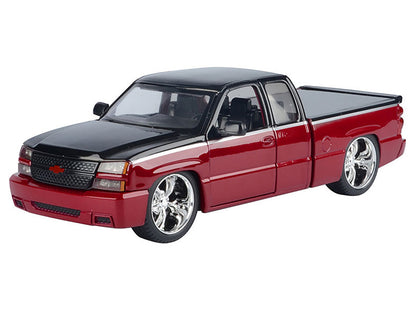 2006 Chevrolet Silverado Custom Pickup Truck Red Metallic and Black with Silver Stripes "Die-Cast Collection" Series 1/25 Diecast Model Car by Motormax by Motormax