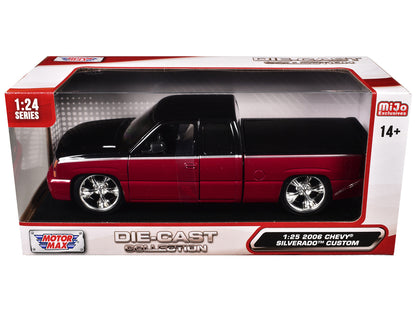 2006 Chevrolet Silverado Custom Pickup Truck Red Metallic and Black with Silver Stripes "Die-Cast Collection" Series 1/25 Diecast Model Car by Motormax by Motormax