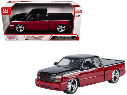 2006 Chevrolet Silverado Custom Pickup Truck Red Metallic and Black with Silver Stripes "Die-Cast Collection" Series 1/25 Diecast Model Car by Motormax by Motormax