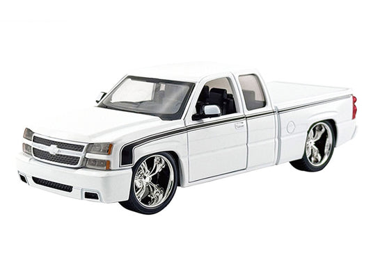 2006 Chevrolet Silverado Custom Pickup Truck White with Black Stripes "Die-Cast Collection" Series 1/25 Diecast Model Car by Motormax by Motormax