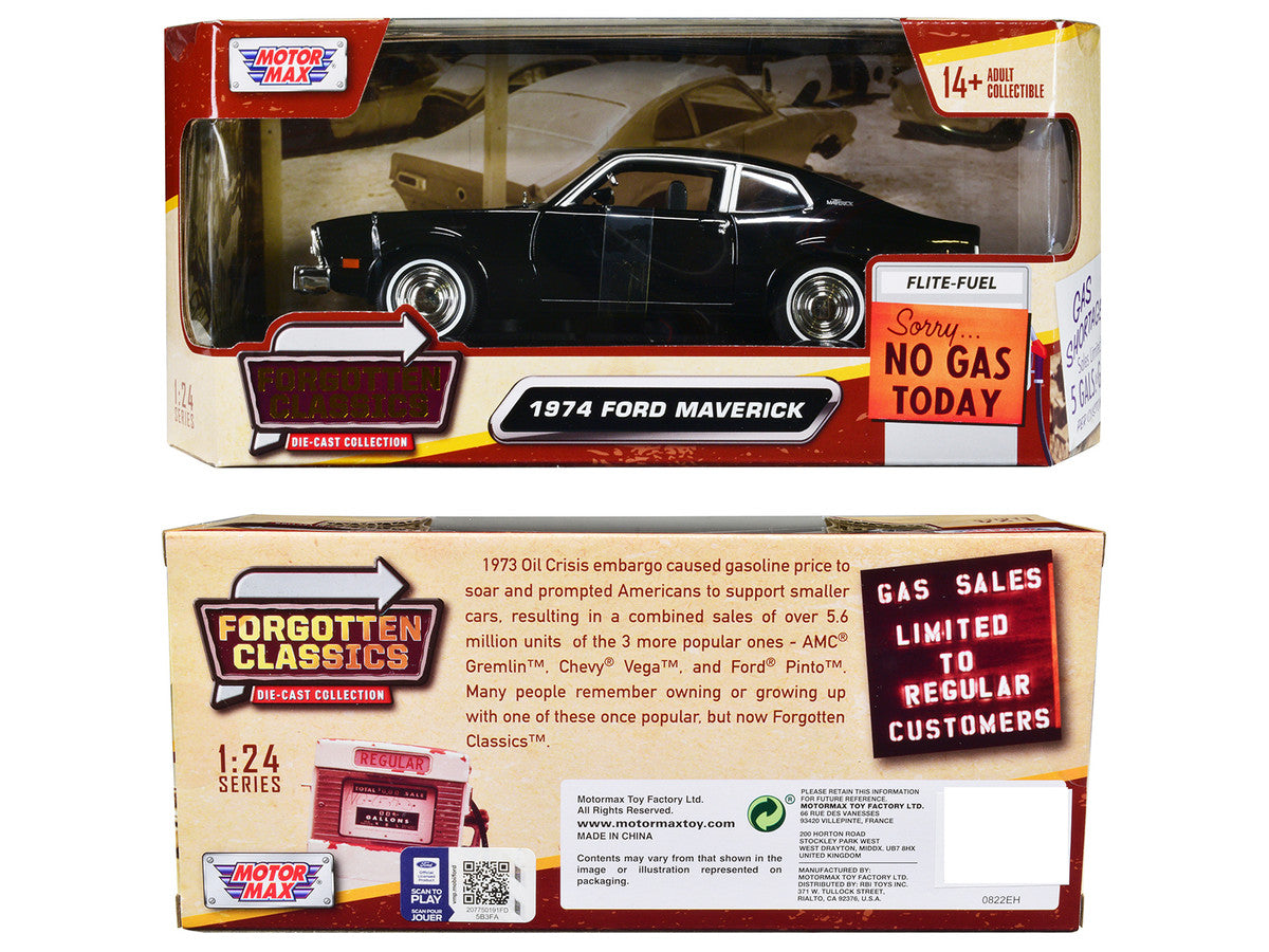 1974 Ford Maverick Black "Forgotten Classics" Series 1/24 Diecast Model Car by Motormax by Motormax
