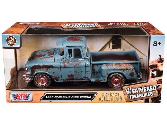 1955 GMC Blue Chip Pickup Truck Matt Blue (Rusted) "Weathered Treasures" Series 1/24 Diecast Model Car by Motormax by Motormax