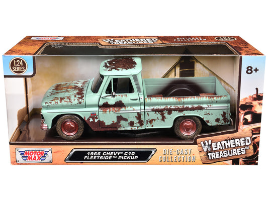 1966 Chevrolet C10 Fleetside Pickup Truck Light Green (Rusted) "Weathered Treasures" Series 1/24 Diecast Model Car by Motormax by Motormax