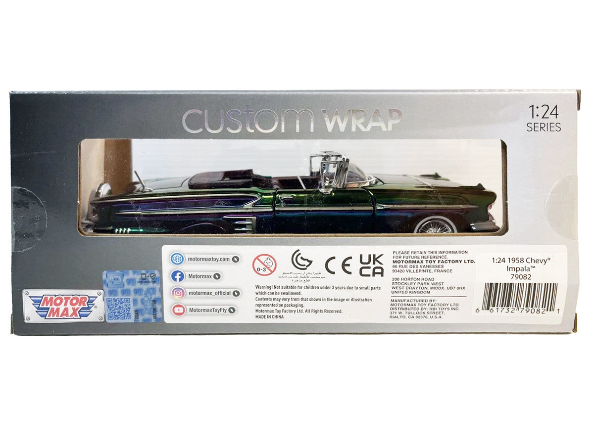 1958 Chevrolet Impala Green and Purple Chrome "Custom Wrap" Series 1/24 Diecast Model Car by Motormax by Motormax