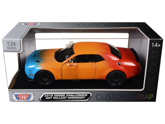 2018 Dodge Challenger SRT Hellcat Widebody Blue Orange and Red Gradient "Custom Wrap" Series 1/24 Diecast Model Car by Motormax by Motormax