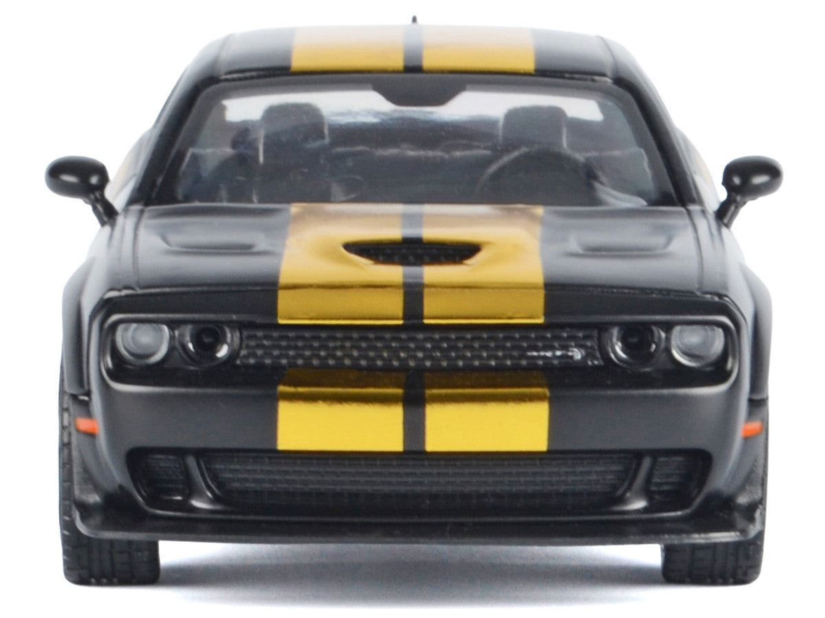 2018 Dodge Challenger SRT Hellcat Widebody Matt Black with Gold Stripes and Graphics "Midnight Eclipse" Series 1/24 Diecast Model Car by Motormax by Motormax