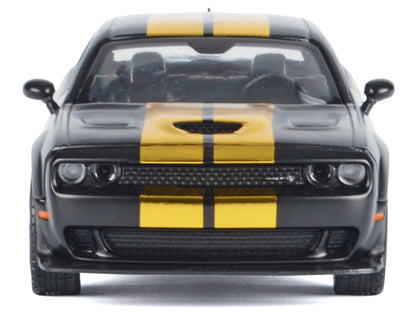 2018 Dodge Challenger SRT Hellcat Widebody Matt Black with Gold Stripes and Graphics "Midnight Eclipse" Series 1/24 Diecast Model Car by Motormax by Motormax