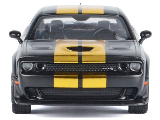 2018 Dodge Challenger SRT Hellcat Widebody Matt Black with Gold Stripes and Graphics "Midnight Eclipse" Series 1/24 Diecast Model Car by Motormax by Motormax