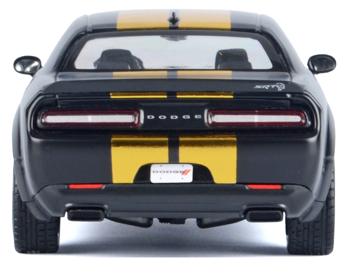 2018 Dodge Challenger SRT Hellcat Widebody Matt Black with Gold Stripes and Graphics "Midnight Eclipse" Series 1/24 Diecast Model Car by Motormax by Motormax