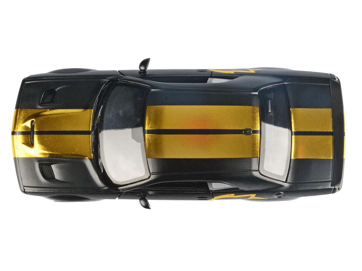 2018 Dodge Challenger SRT Hellcat Widebody Matt Black with Gold Stripes and Graphics "Midnight Eclipse" Series 1/24 Diecast Model Car by Motormax by Motormax