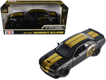 2018 Dodge Challenger SRT Hellcat Widebody Matt Black with Gold Stripes and Graphics "Midnight Eclipse" Series 1/24 Diecast Model Car by Motormax by Motormax