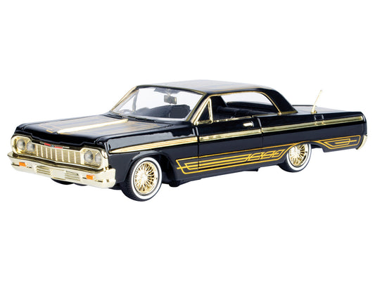 1964 Chevrolet Impala Lowrider Black with Gold Graphics and Wheels "Midnight Eclipse" Series 1/24 Diecast Model Car by Motormax by Motormax