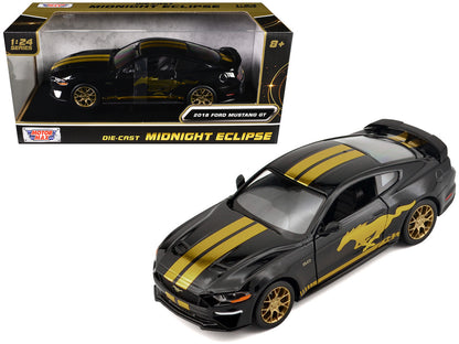 2018 Ford Mustang GT 5.0 Black with Gold Stripes and Graphics "Midnight Eclipse" Series 1/24 Diecast Model Car by Motormax by Motormax