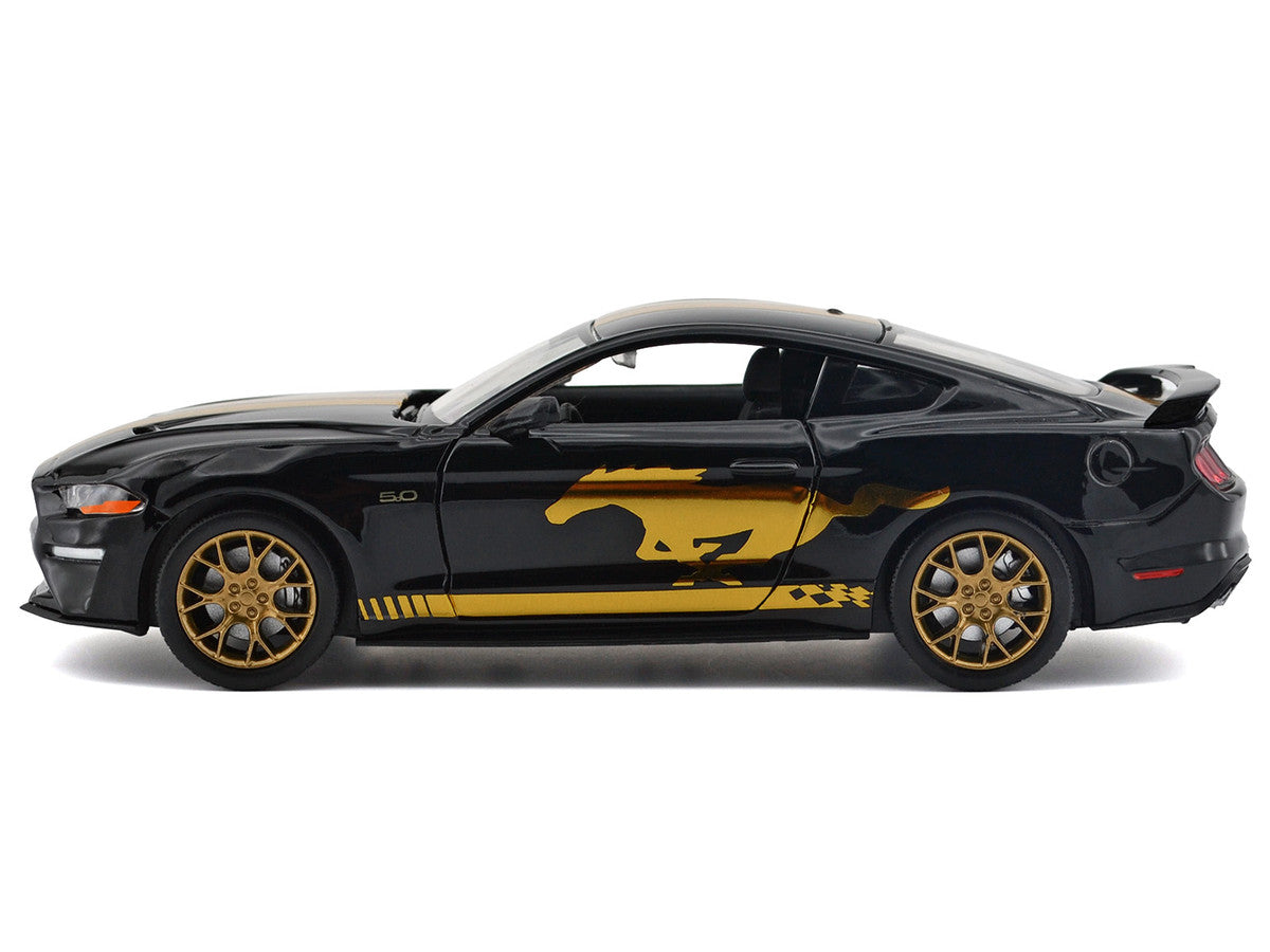 2018 Ford Mustang GT 5.0 Black with Gold Stripes and Graphics "Midnight Eclipse" Series 1/24 Diecast Model Car by Motormax by Motormax