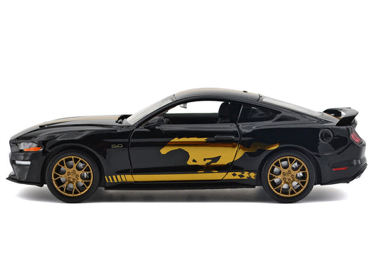 2018 Ford Mustang GT 5.0 Black with Gold Stripes and Graphics "Midnight Eclipse" Series 1/24 Diecast Model Car by Motormax by Motormax
