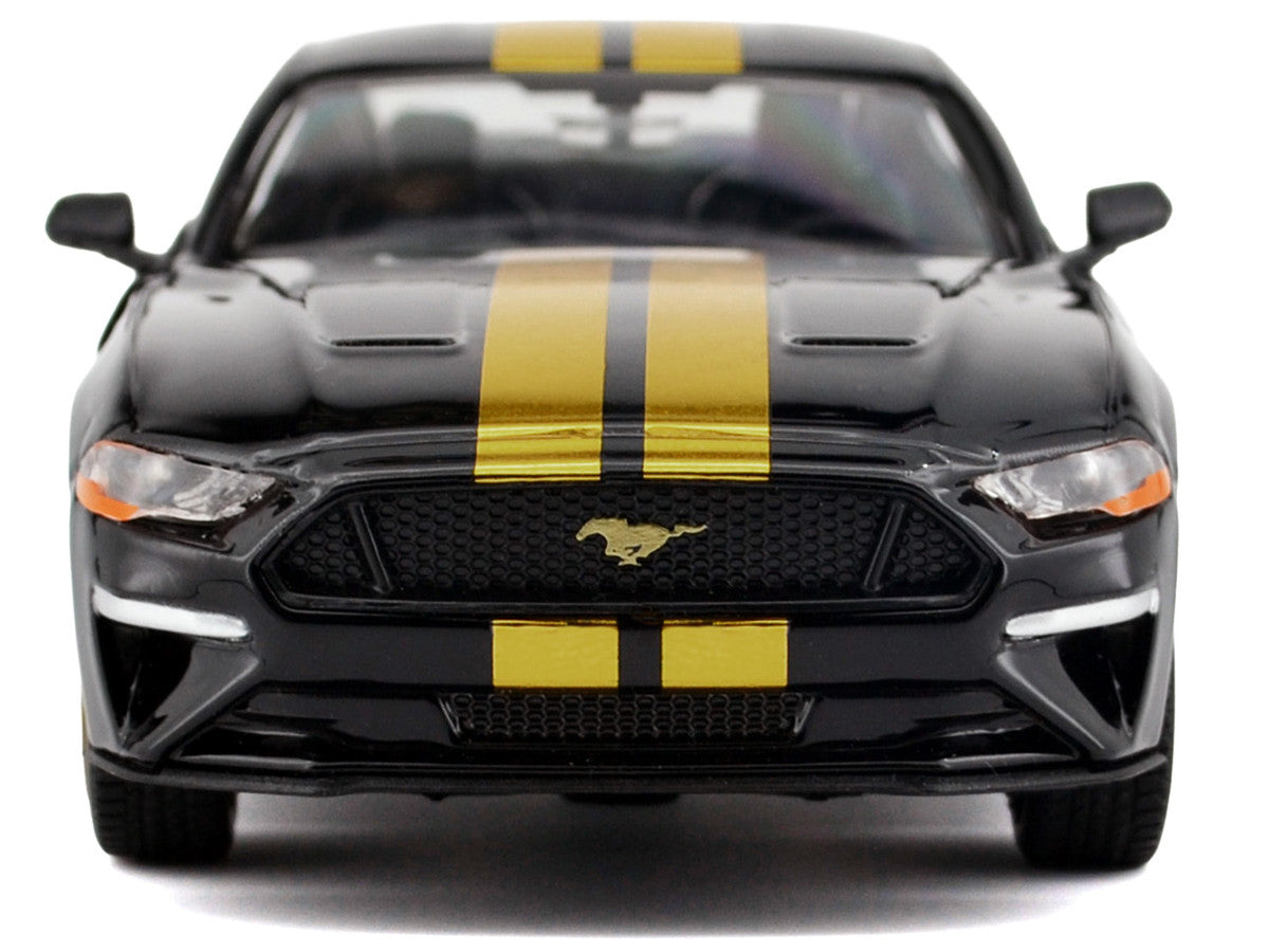 2018 Ford Mustang GT 5.0 Black with Gold Stripes and Graphics "Midnight Eclipse" Series 1/24 Diecast Model Car by Motormax by Motormax