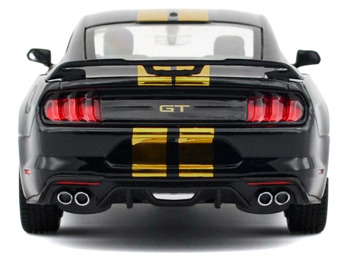 2018 Ford Mustang GT 5.0 Black with Gold Stripes and Graphics "Midnight Eclipse" Series 1/24 Diecast Model Car by Motormax by Motormax