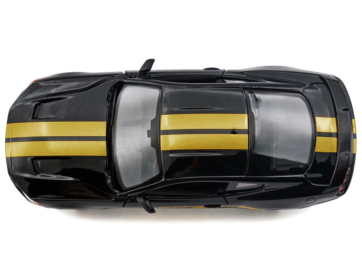 2018 Ford Mustang GT 5.0 Black with Gold Stripes and Graphics "Midnight Eclipse" Series 1/24 Diecast Model Car by Motormax by Motormax