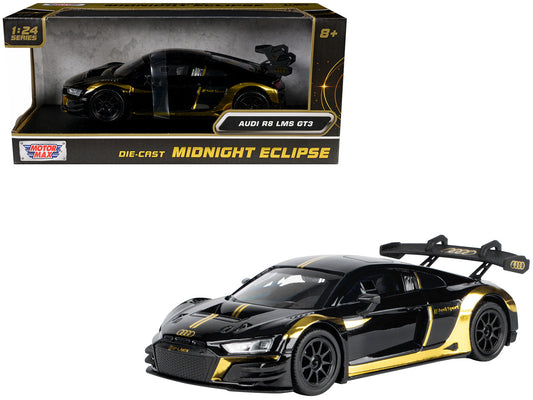 Audi R8 LMS GT3 Black with Gold Stripes and Graphics "Midnight Eclipse" Series 1/24 Diecast Model Car by Motormax by Motormax