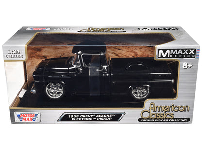 1958 Chevrolet Apache Fleetside Pickup Black "Maxx Design" "American Classics" Series 1/24 Diecast Model Car by Motormax-0