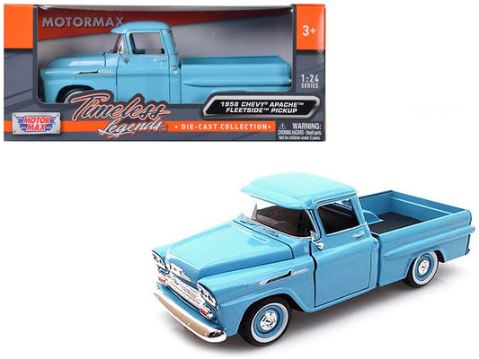 1958 Chevrolet Apache Fleetside Pickup Truck Light Blue 1/24 Diecast Model Car by Motormax by Motormax