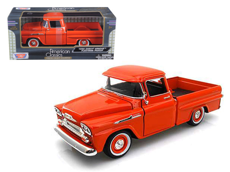 1958 Chevrolet Apache Fleetside Pickup Truck Orange 1/24 Diecast Model Car by Motormax by Motormax