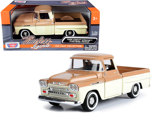 1958 Chevrolet Apache Fleetside Pickup Truck Brown and Beige 1/24 Diecast Model Car by Motormax by Motormax